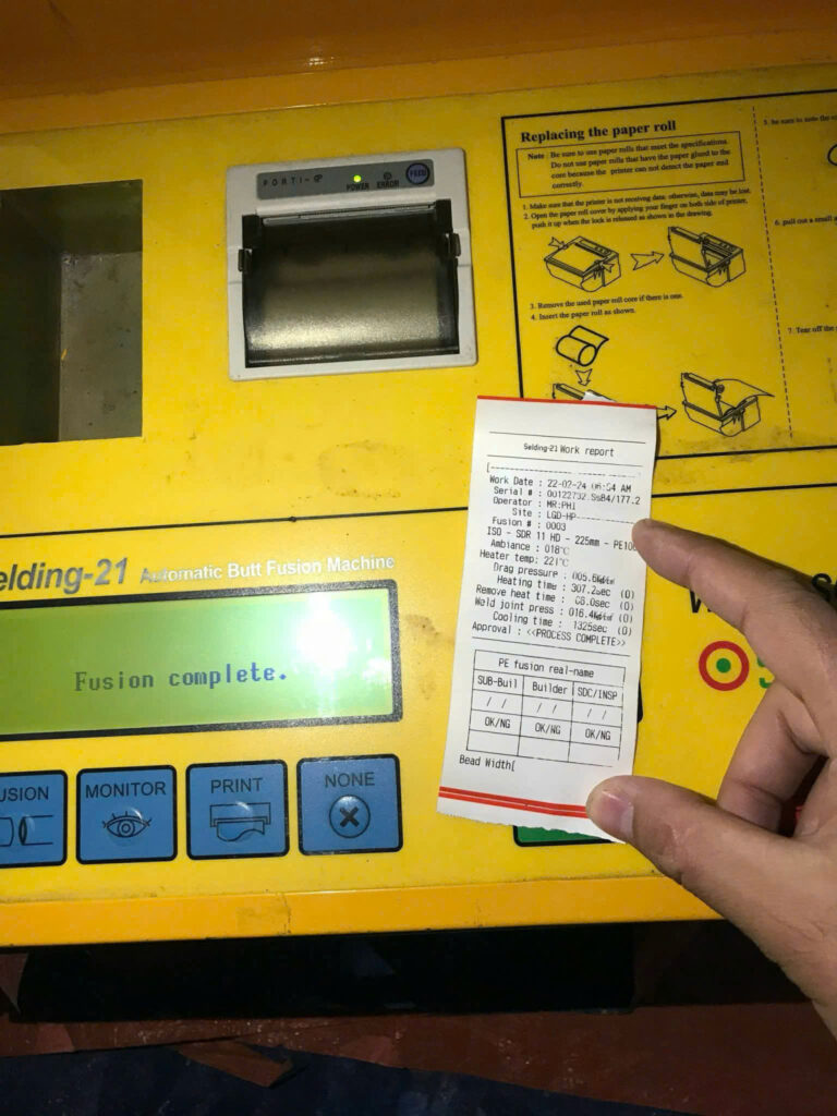 Máy hàn nhiệt tự động D90 - D315 in phiếu kết quả mối hàn (Work Report) làm cơ sở nghiệm thu công trình